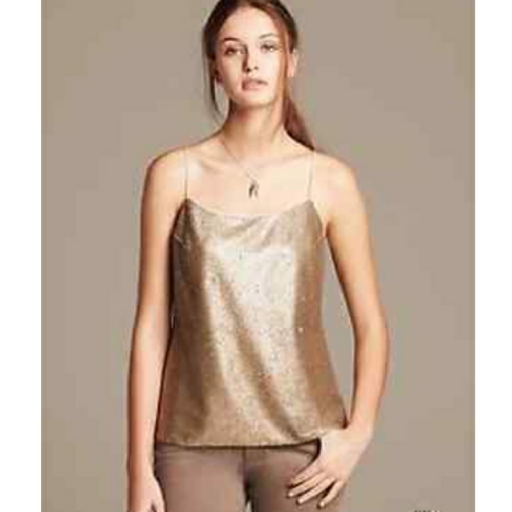 Banana Republic Sequin Tank Top Gold Sz 14